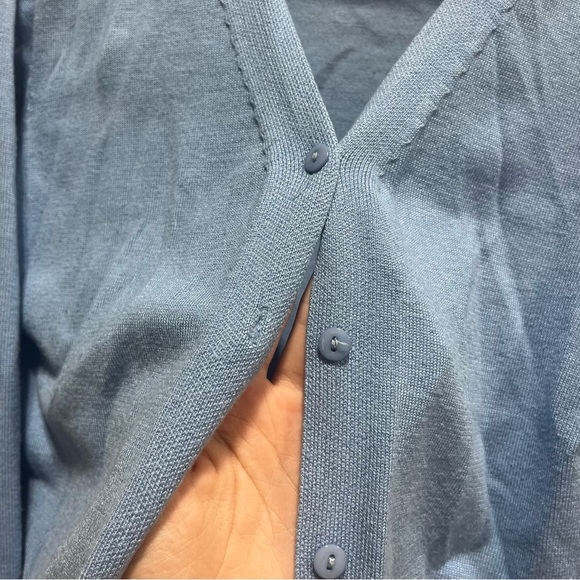 Blue long sleeve button up cardigan top shirt grace karin size large women’s - Picture 3 of 5